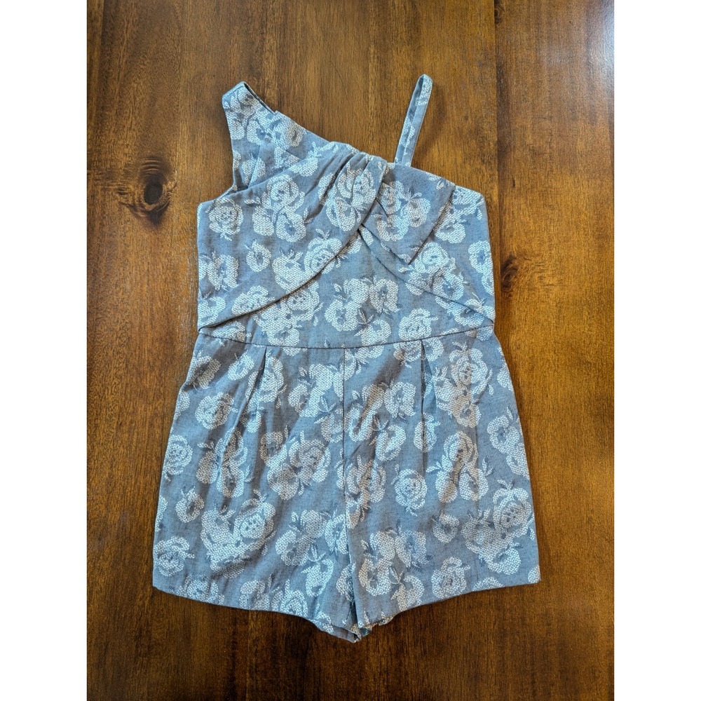Janie & Jack Blue Floral Asymmetrical One Shoulder Formal Romper Girls Size 4